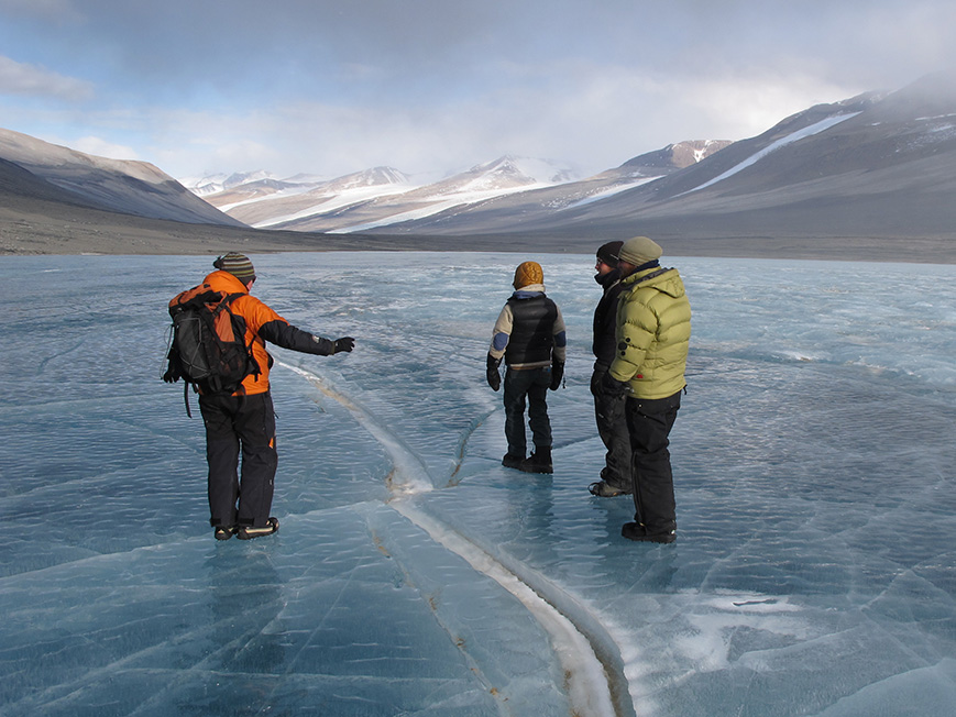 Students on ice flow
