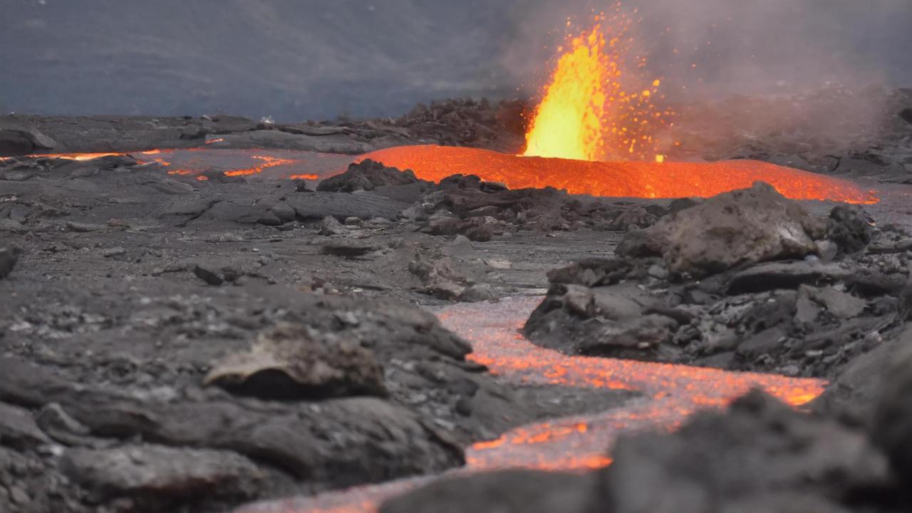 Magma flows out of the ground
